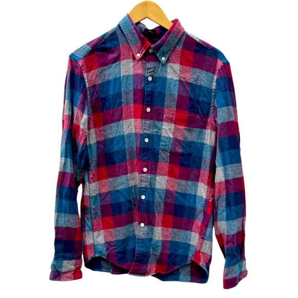 J.Crew‎  Red and Blue Cotton Casual Button Down Collared Shirt Slim Men's Large - Picture 2 of 7
